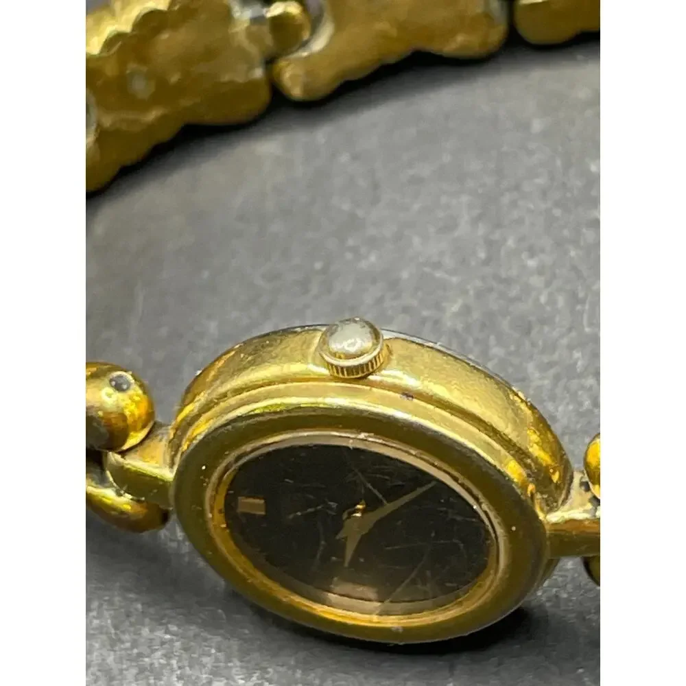 Vintage Seiko Quartz Watch Women's Black Dial Two Tone Round 4N00-0588